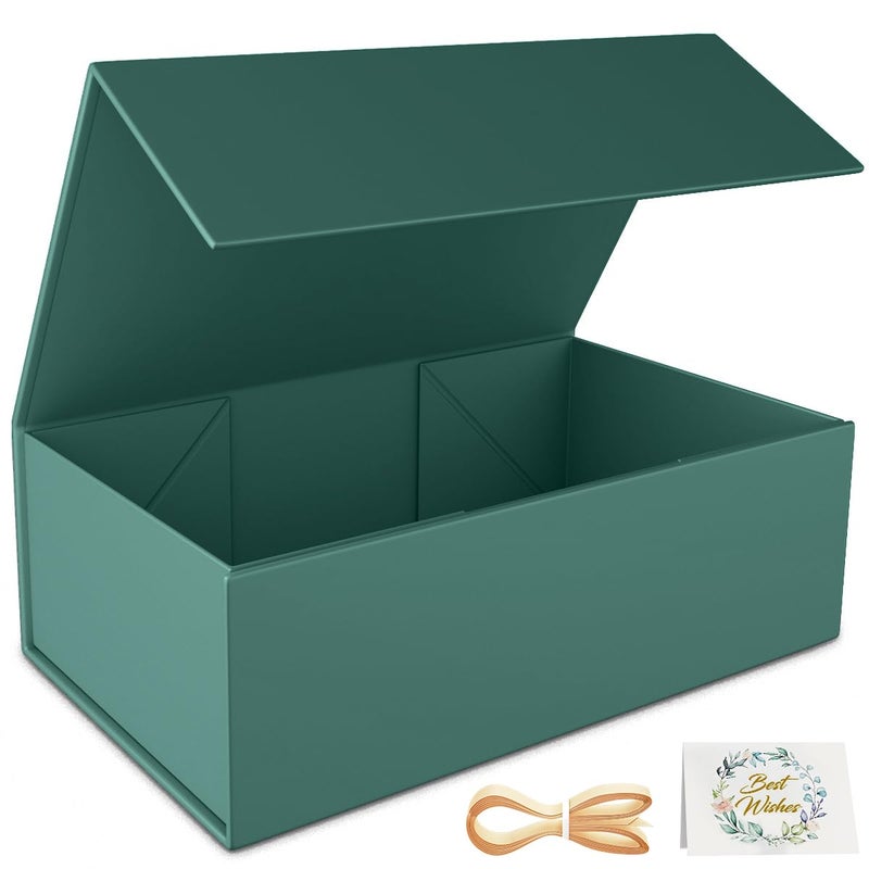 RYDDOY Green Gift Box, 12x6x4'' Gift box for Presents with Lids Magnetic Closure Rectangle Collapsible for Bridesmaid Proposal Box, Wedding, Christmas, Halloween, Birthday Gift Packging - Image 1