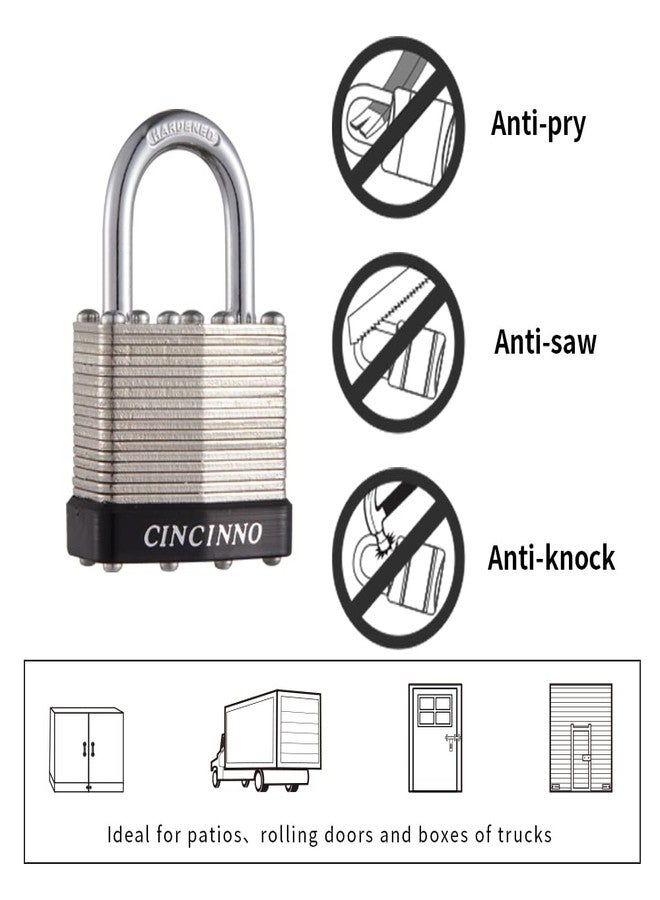 CINCINNO قفل CINCINNO مقاس 40 مم، مصنوع من الفولاذ المصفح المطلي بالنيكل، بمفتاح واحد، جسم بعرض 1-9/16 بوصة، قفل ذو قيد مقاس 1 بوصة مع مفاتيح، عبوة من 12 قفلًا - Image 4
