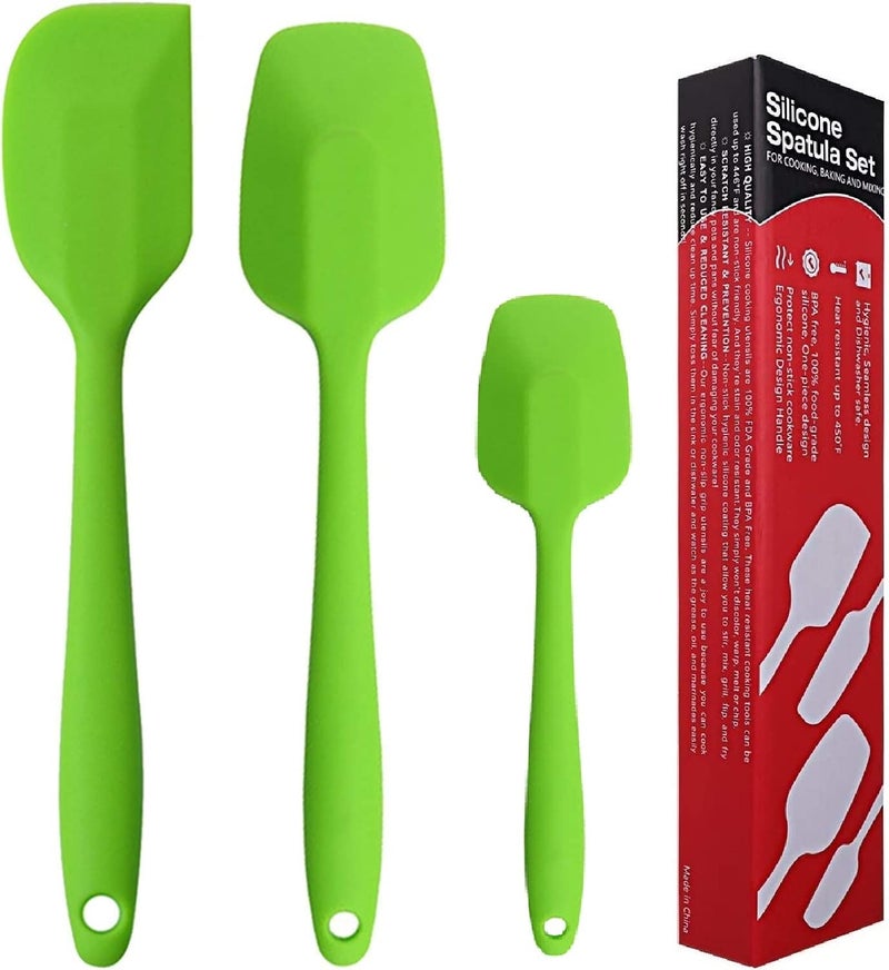 TASKHOUSE Silicone Spatula Set Upgraded 3 Piece High Heat Resistant Pro Grade Spoonula NonStick Rubber Spatulas with Stainless Steel Core for Cooking and BakingGreen - Image 1
