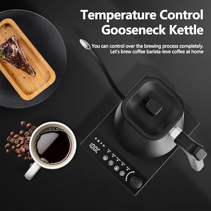 Doeek Gooseneck Electric Kettle 06L Coffee Kettle1000W Smart Temperature Electric Control Kettles Stainless Steel Inner Quick Heating For Pour Over Coffee Brew Tea Boil Hot Water Black - Image 3