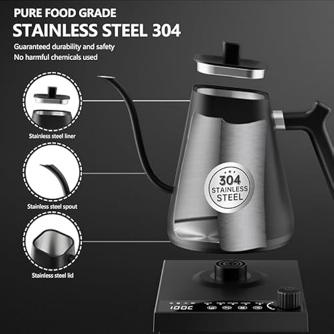 Doeek Gooseneck Electric Kettle 06L Coffee Kettle1000W Smart Temperature Electric Control Kettles Stainless Steel Inner Quick Heating For Pour Over Coffee Brew Tea Boil Hot Water Black - Image 5