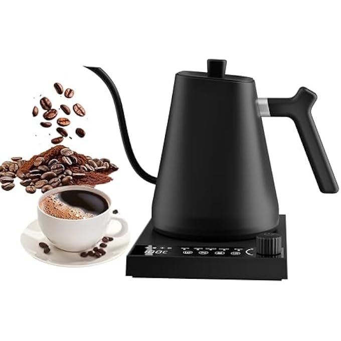 Doeek Gooseneck Electric Kettle 06L Coffee Kettle1000W Smart Temperature Electric Control Kettles Stainless Steel Inner Quick Heating For Pour Over Coffee Brew Tea Boil Hot Water Black - Image 1