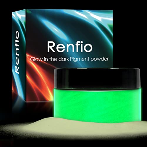 Renfio Glow Powder, 3.5oz 100g Glow in The Dark Face Paint Mica Powder, Fluorescent Luminous Resin Pigment Dye for Supplies, Gel Nail Polish, Slime, Art Painting, Halloween Party - White to Green - Image 1