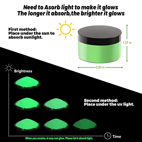 Renfio Glow Powder, 3.5oz 100g Glow in The Dark Face Paint Mica Powder, Fluorescent Luminous Resin Pigment Dye for Supplies, Gel Nail Polish, Slime, Art Painting, Halloween Party - White to Green - Image 4