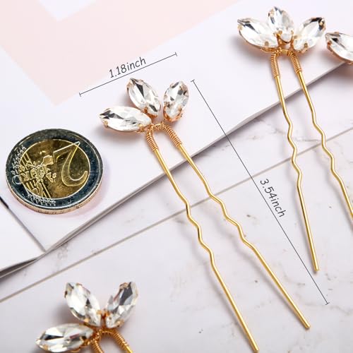 WILLBOND 10 Pieces Crystal Wedding Hair Pins Rhinestone Bridal Hair Clips Pins for Bride Bridesmaids Women (Gold) - Image 2