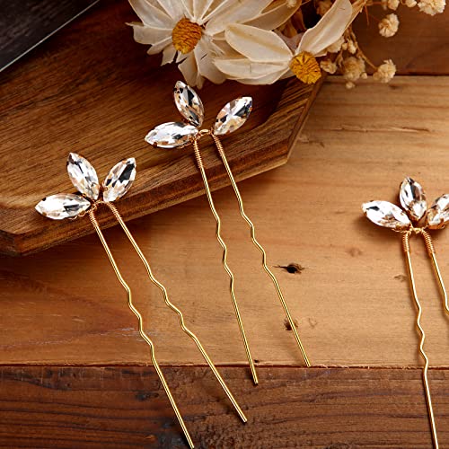 WILLBOND 10 Pieces Crystal Wedding Hair Pins Rhinestone Bridal Hair Clips Pins for Bride Bridesmaids Women (Gold) - Image 1
