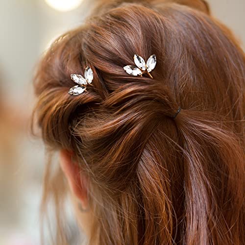 WILLBOND 10 Pieces Crystal Wedding Hair Pins Rhinestone Bridal Hair Clips Pins for Bride Bridesmaids Women (Gold) - Image 5
