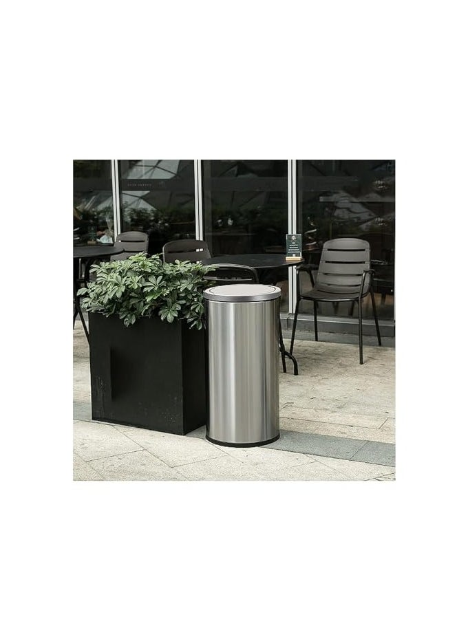 VINSTAR - 60 LTR Stainless Steel Round Swing Top Lid Trash Bin with Removable Lid Round Shape Silver Color (12” x 28”) - Image 1