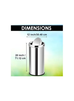 VINSTAR 60 LTR Stainless Steel Round Swing Top Lid Trash Bin with Removable Lid Round Shape Silver Color (12” x 28”)  - Image 5
