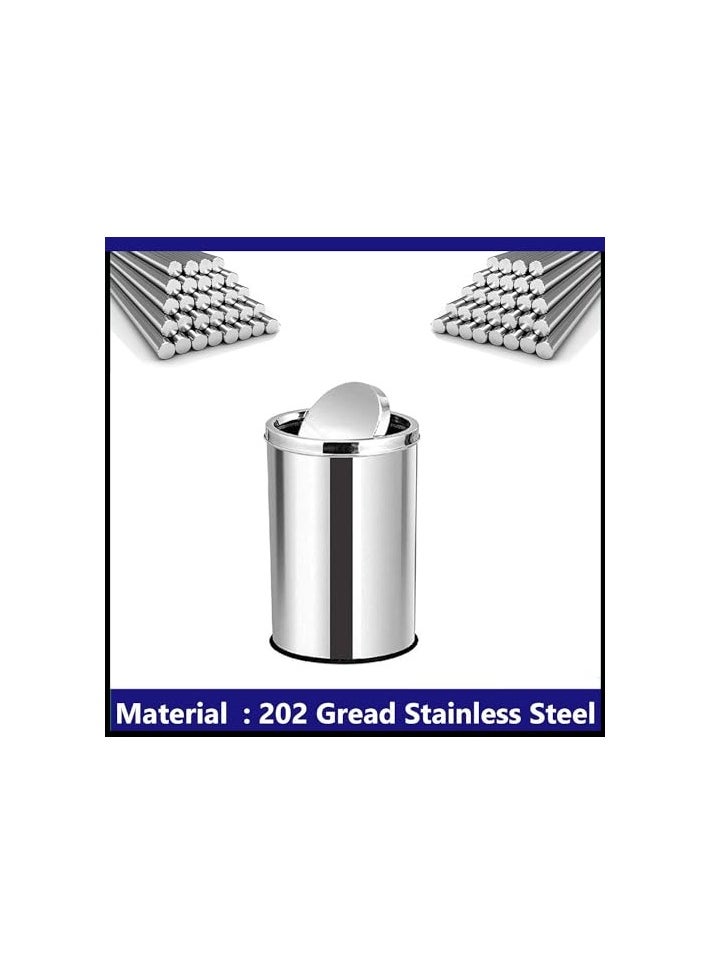 VINSTAR - 60 LTR Stainless Steel Round Swing Top Lid Trash Bin with Removable Lid Round Shape Silver Color (12” x 28”) - Image 1