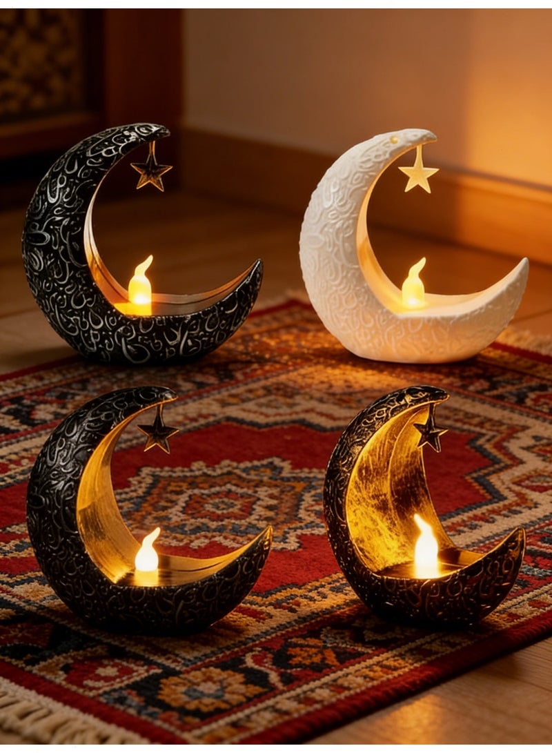 Yoawllty 4Pcs Ramadan Decorations Moon Shaped LED Candle Light - Multicolor Tabletop - Energy Efficient - Cordless - Ramadan Theme - Image 1