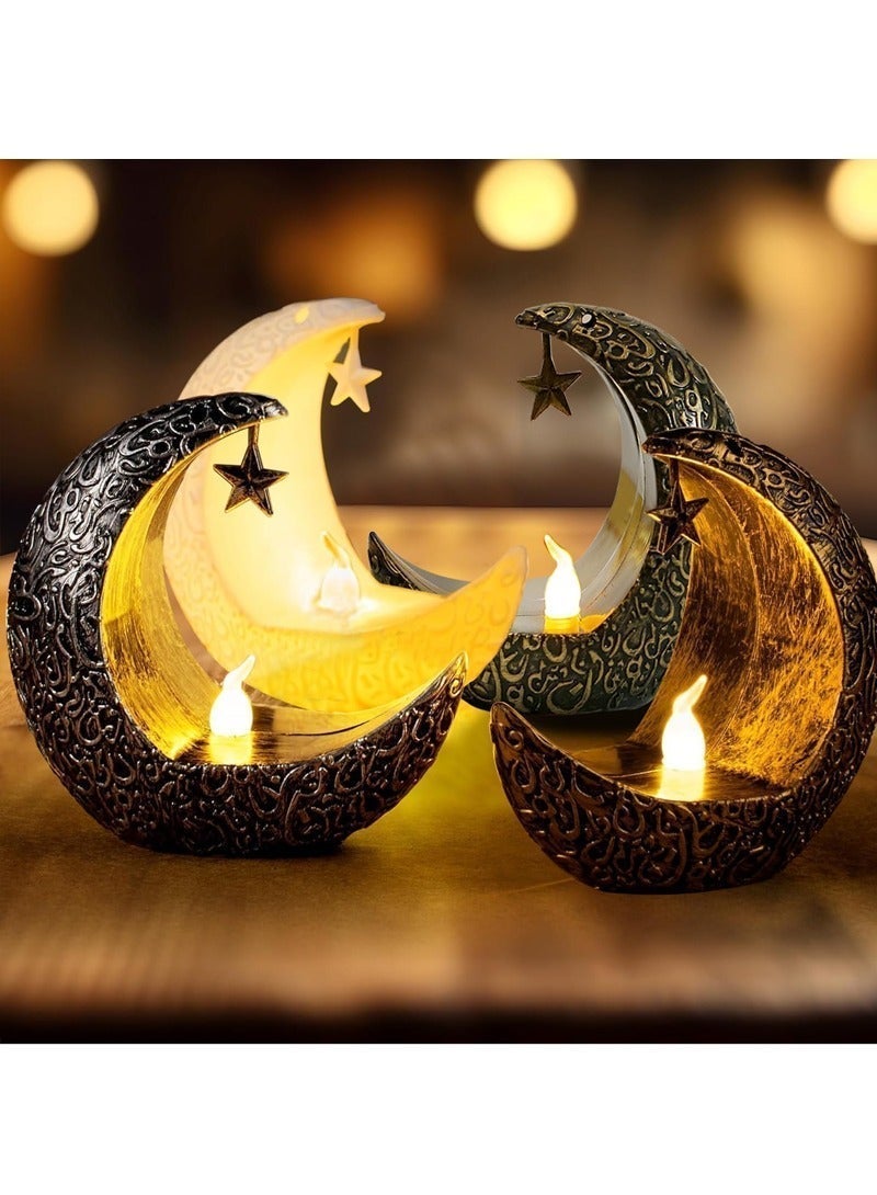 Yoawllty 4Pcs Ramadan Decorations Moon Shaped LED Candle Light - Multicolor Tabletop - Energy Efficient - Cordless - Ramadan Theme - Image 5