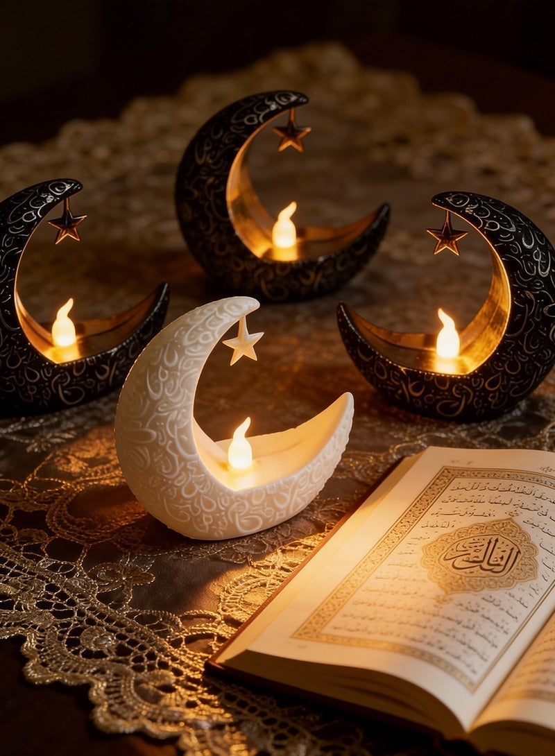 Yoawllty 4Pcs Ramadan Decorations Moon Shaped LED Candle Light - Multicolor Tabletop - Energy Efficient - Cordless - Ramadan Theme - Image 2