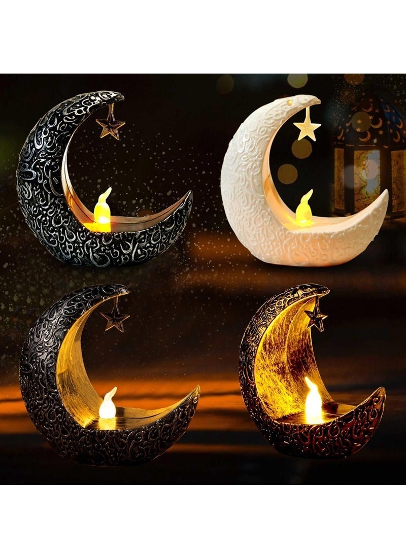 Yoawllty 4Pcs Ramadan Decorations Moon Shaped LED Candle Light - Multicolor Tabletop - Energy Efficient - Cordless - Ramadan Theme - Image 3