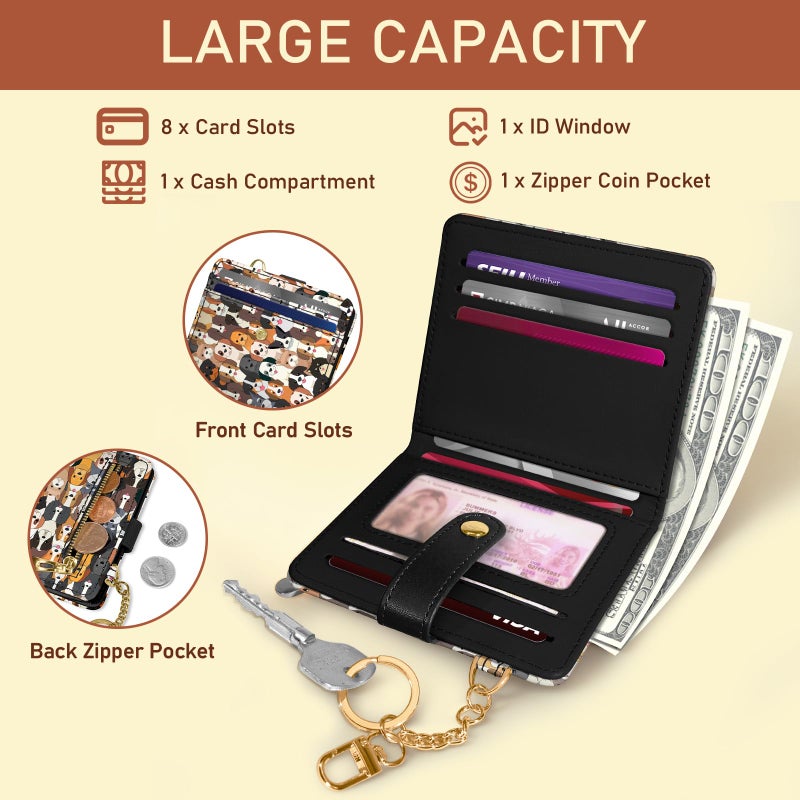 Jogjam Dogs Rfid Women Wallet, Small Slim Thin Credit Card Wallet, PU Leather Bifold Cash Zipper Coin Pocket ID Window for Female Ladies Teen Girls Girly - Image 4