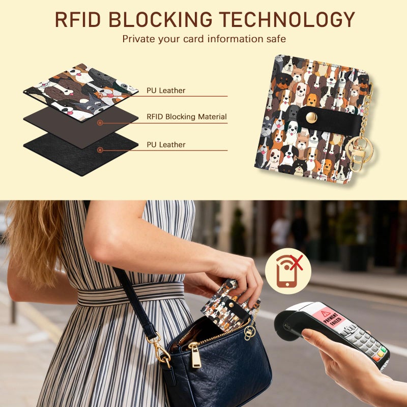 Jogjam Dogs Rfid Women Wallet, Small Slim Thin Credit Card Wallet, PU Leather Bifold Cash Zipper Coin Pocket ID Window for Female Ladies Teen Girls Girly - Image 3