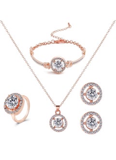 Huitich Rose Gold Colour Crystal Jewelry Set - Necklace, Bracelet, Earrings, and Ring  - Image 1