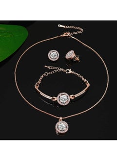 Huitich Rose Gold Colour Crystal Jewelry Set - Necklace, Bracelet, Earrings, and Ring  - Image 3