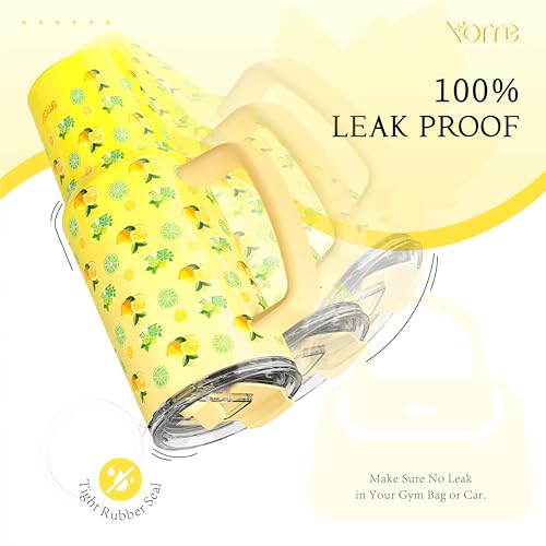 YOME 40 oz Lemon Yellow Tumbler with Handle and Flip Straw for Women | Stainless Steel Insulated Water Bottle | Keeps Drinks Cold | Dishwasher Safe | Cupholder Friendly | Gift Gym Travel Yoga - Image 5