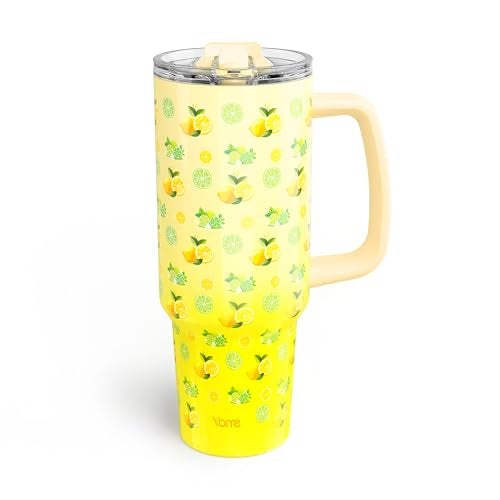 YOME 40 oz Lemon Yellow Tumbler with Handle and Flip Straw for Women | Stainless Steel Insulated Water Bottle | Keeps Drinks Cold | Dishwasher Safe | Cupholder Friendly | Gift Gym Travel Yoga - Image 1