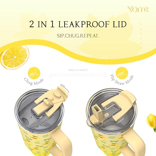 YOME 40 oz Lemon Yellow Tumbler with Handle and Flip Straw for Women | Stainless Steel Insulated Water Bottle | Keeps Drinks Cold | Dishwasher Safe | Cupholder Friendly | Gift Gym Travel Yoga - Image 4