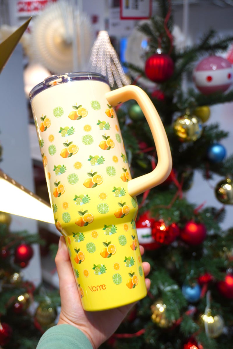 YOME 40 oz Lemon Yellow Tumbler with Handle and Flip Straw for Women | Stainless Steel Insulated Water Bottle | Keeps Drinks Cold | Dishwasher Safe | Cupholder Friendly | Gift Gym Travel Yoga - Image 2