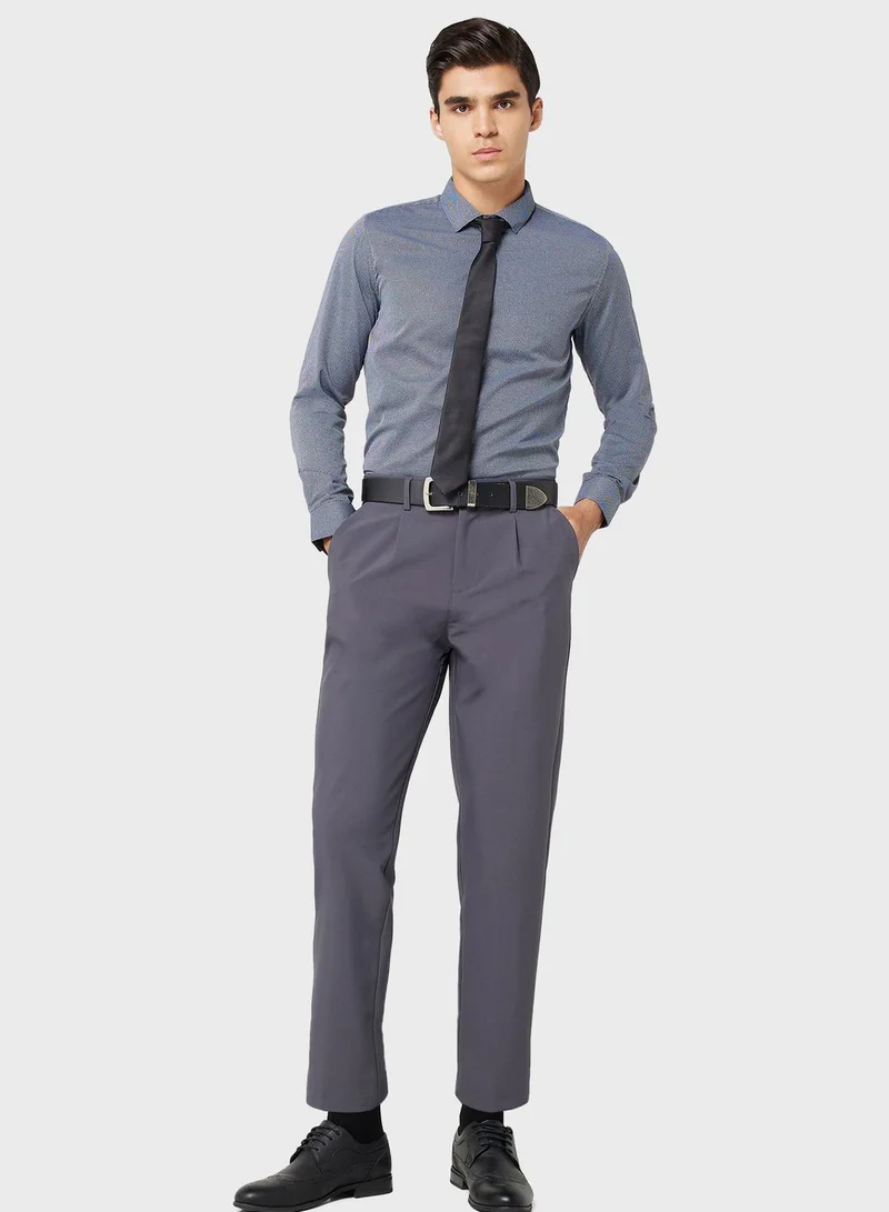 Robert Wood Men Pure Cotton Slim Fit Micro Checks Formal Shirt