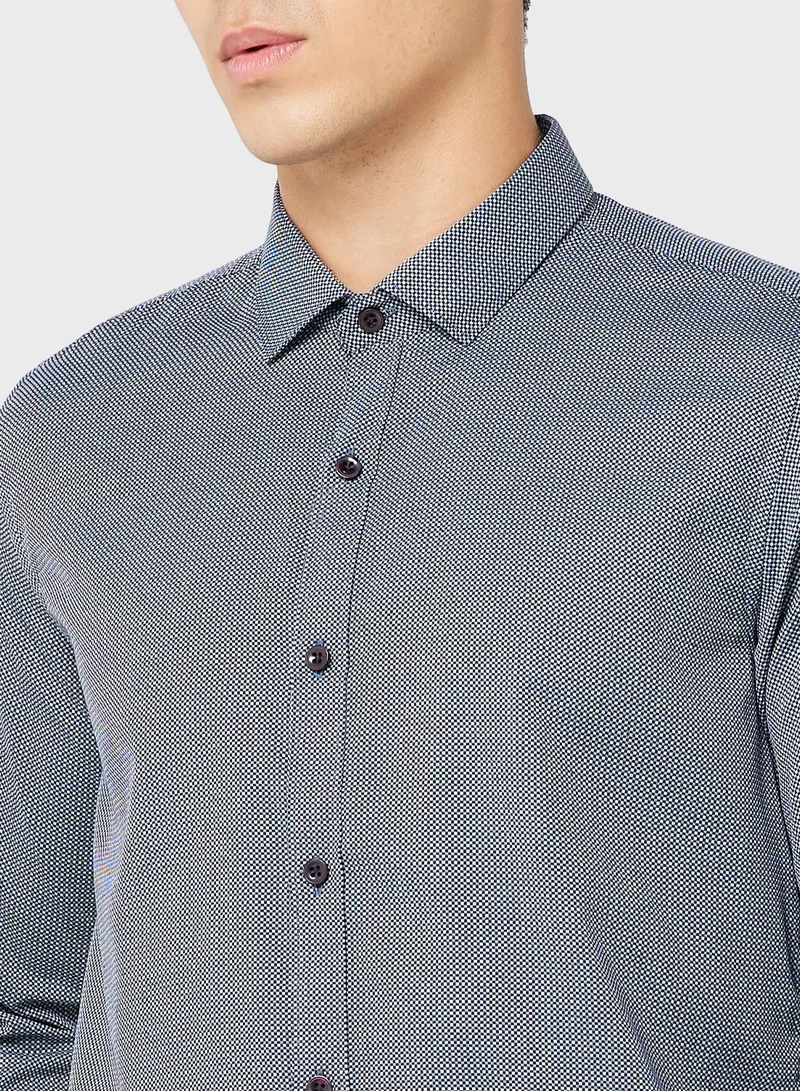 Robert Wood Men Pure Cotton Slim Fit Micro Checks Formal Shirt