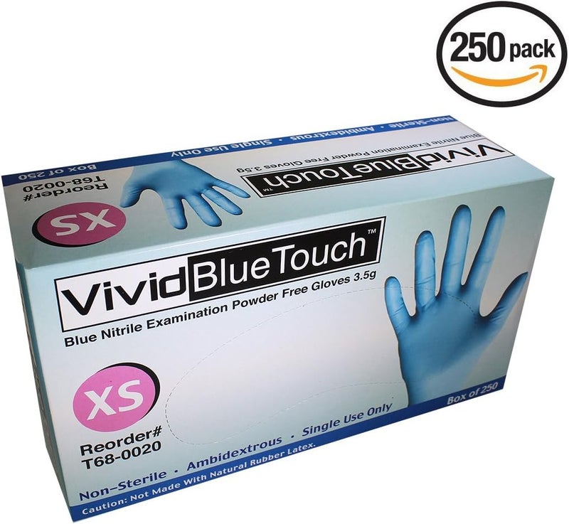 Vivid قفازات فحص طبية غير معقمة من نيتريل الأزرق 200 قطعة حجم صغير PureCare - Image 2