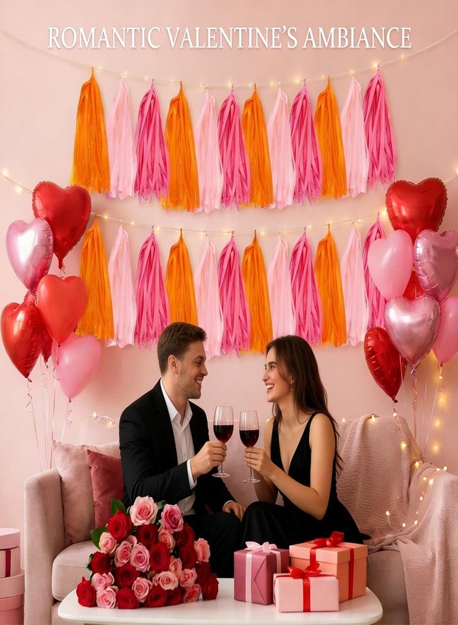 Rainflow Pink Tassel Garland Party Decorations – 15 Tissue Paper Tassels Banner in Rose Red and Orange for Birthday Decorations, Pink Birthday Party Decor, Graduation, Baby Shower Valentines Backdrop - Image 5