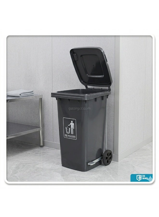EK Bins Plastic Pedal Garbage Bin | Heavy Duty Wheeled Waste Container with Covered Lid | Commercial Outdoor Trash Can | 240L | Black - Image 4