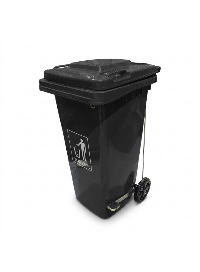 EK Bins Plastic Pedal Garbage Bin | Heavy Duty Wheeled Waste Container with Covered Lid | Commercial Outdoor Trash Can | 240L | Black - Image 1