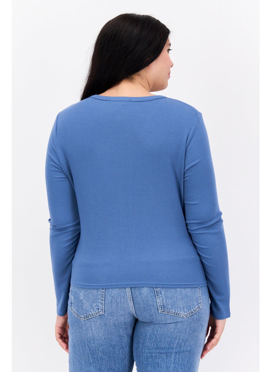 TRIUMPH Women Round Neck Ribbed Cardigan, Slate Blue  - Image 2