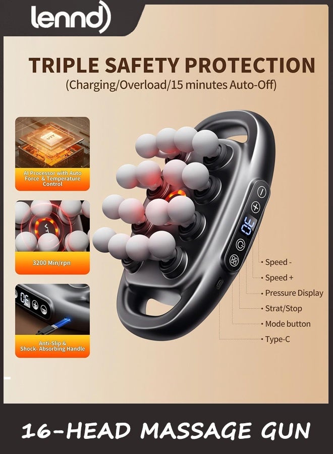 LENND 16-Head Massage Gun Set, Deep Tissue Percussion Massager with 3 Modes & 30 Intensities,Quiet Muscle Massage Gun for Back,Shoulders, Legs, Foot, Body Muscle Pain Relief - Image 4