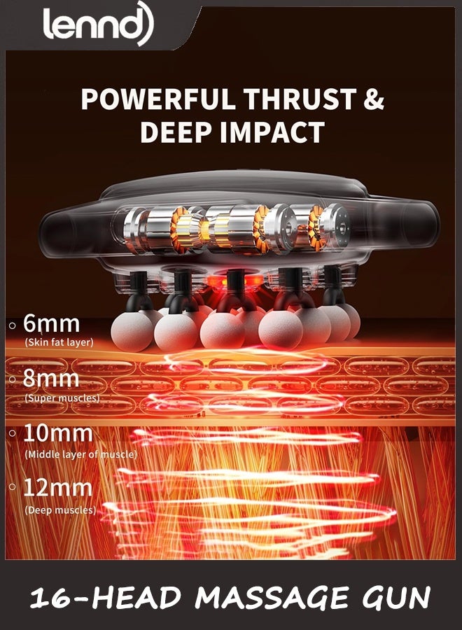 LENND 16-Head Massage Gun Set, Deep Tissue Percussion Massager with 3 Modes & 30 Intensities,Quiet Muscle Massage Gun for Back,Shoulders, Legs, Foot, Body Muscle Pain Relief - Image 2
