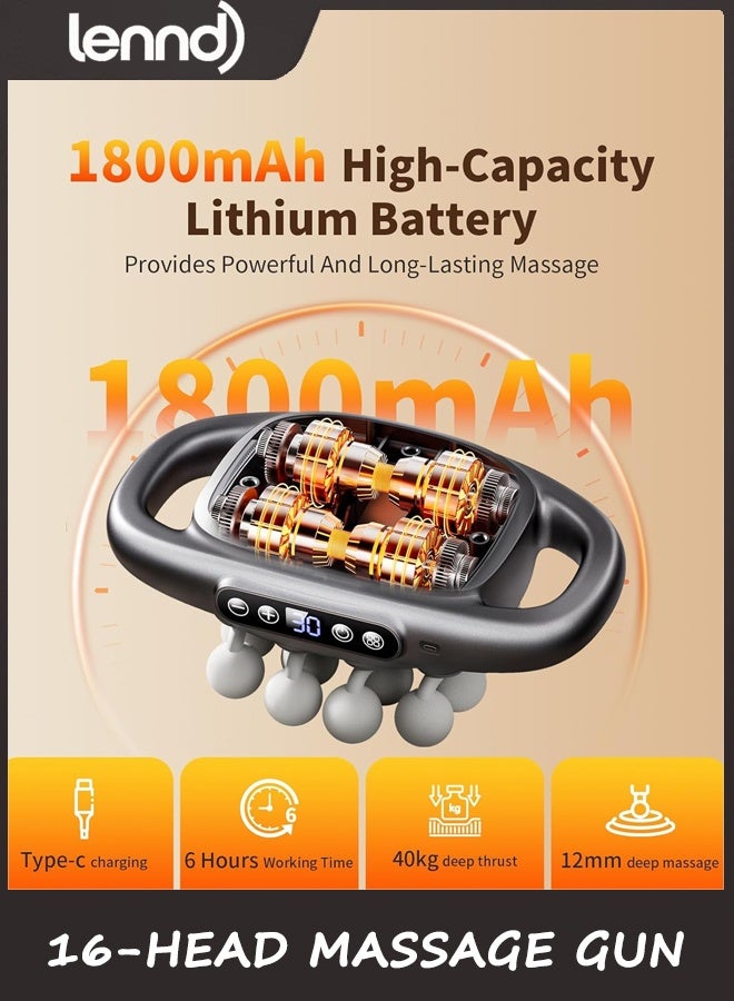LENND 16-Head Massage Gun Set, Deep Tissue Percussion Massager with 3 Modes & 30 Intensities,Quiet Muscle Massage Gun for Back,Shoulders, Legs, Foot, Body Muscle Pain Relief - Image 3