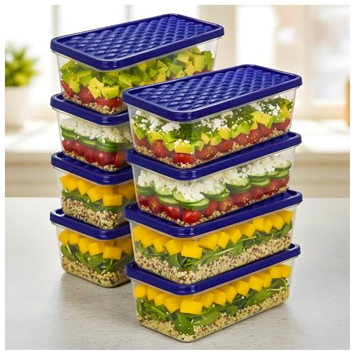 Eightiz Tight Plastic Food Fridge Storage Containers Set for Kitchen | Pantry Organizers Accessories Items,Storage Boxes Dishwasher,Freezer Safe Durable, and Space-Saving (1200 ML, Pack of 8) - Image 1