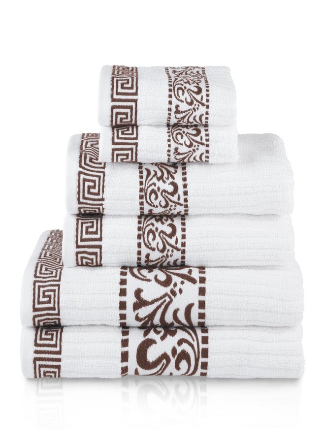 Superior 6-Piece Cotton Towel Set, Decorative Greek Pattern, Home Essentials, Absorbent Towels, Bathroom Decor, Spa, Resort, Includes 2 Hand, 2 Face and 2 Bath Towels, Athens Collection, Chocolate - Image 1