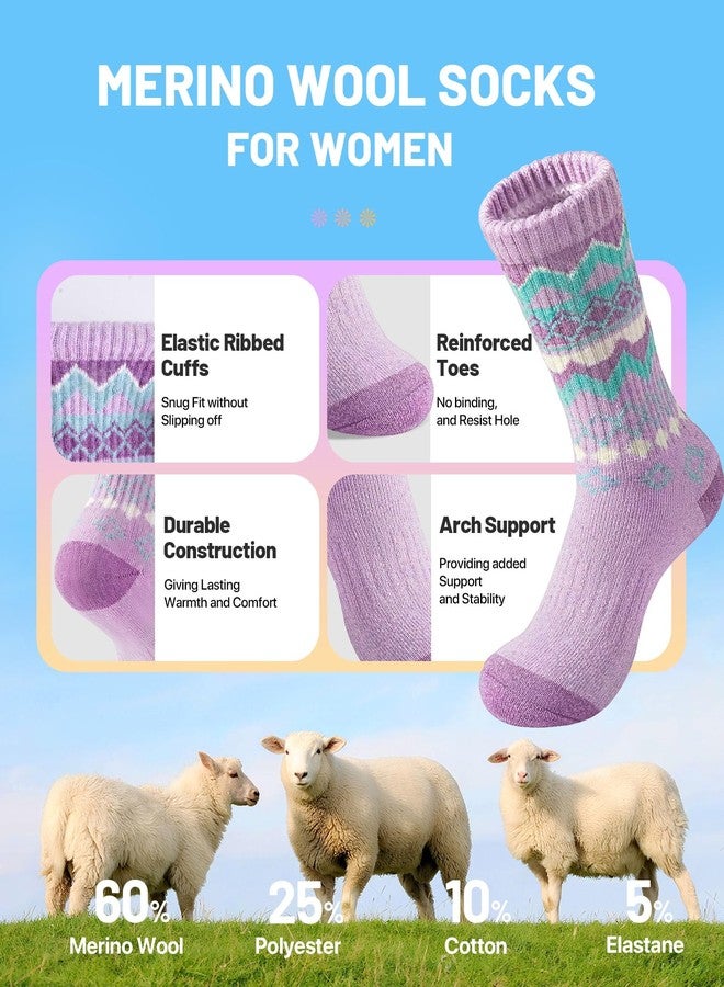 SIMIYA 5 Pairs Merino Wool Socks for Women Winter Thick Warm Hiking Socks Women Thermal Crew Cushion Socks - Image 2