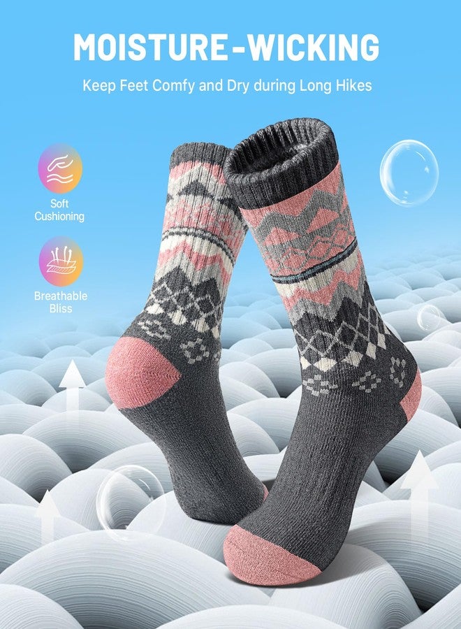 SIMIYA 5 Pairs Merino Wool Socks for Women Winter Thick Warm Hiking Socks Women Thermal Crew Cushion Socks - Image 3