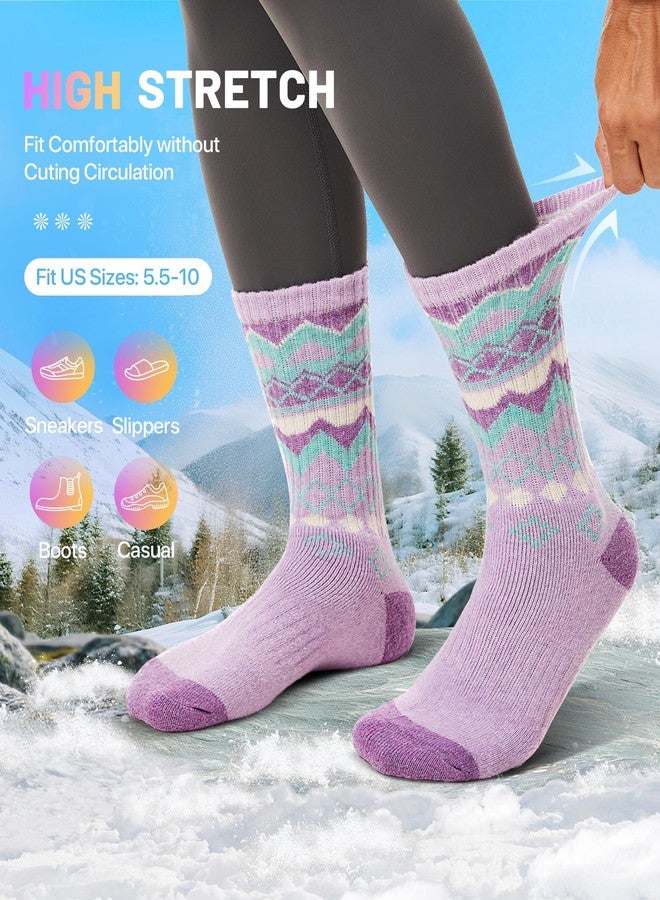 SIMIYA 5 Pairs Merino Wool Socks for Women Winter Thick Warm Hiking Socks Women Thermal Crew Cushion Socks - Image 5