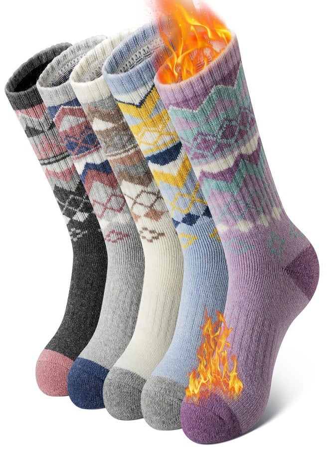 SIMIYA 5 Pairs Merino Wool Socks for Women Winter Thick Warm Hiking Socks Women Thermal Crew Cushion Socks - Image 1