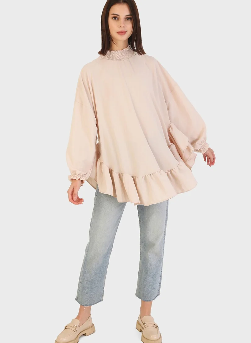 Refka by modanisa High Neck Ruffle Detail Tunic