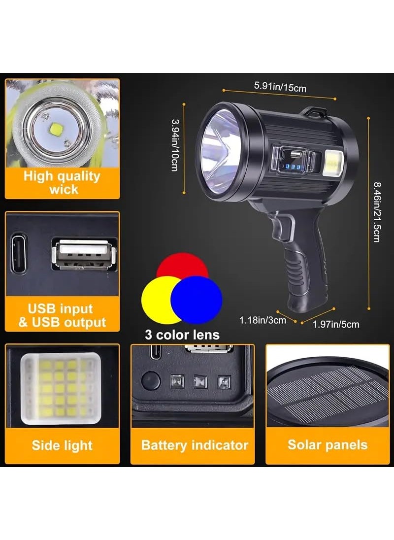Waqif waqif 90000 Lumens Spotlight Rechargeable Spotlight Flashlight with Tripod 3 Modes and 3 Colors Filter Super Bright Led Spot Lights Outdoor Handheld Solar Searchlight for Hunting Marine Camping  - Image 4