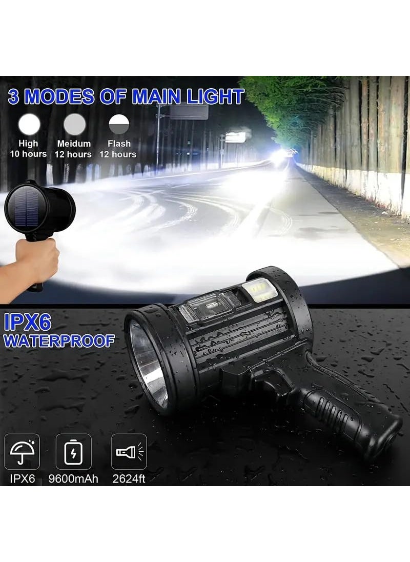 Waqif waqif 90000 Lumens Spotlight Rechargeable Spotlight Flashlight with Tripod 3 Modes and 3 Colors Filter Super Bright Led Spot Lights Outdoor Handheld Solar Searchlight for Hunting Marine Camping  - Image 2