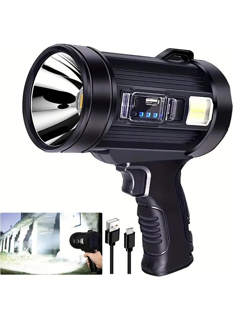 Waqif waqif 90000 Lumens Spotlight Rechargeable Spotlight Flashlight with Tripod 3 Modes and 3 Colors Filter Super Bright Led Spot Lights Outdoor Handheld Solar Searchlight for Hunting Marine Camping  - Image 1