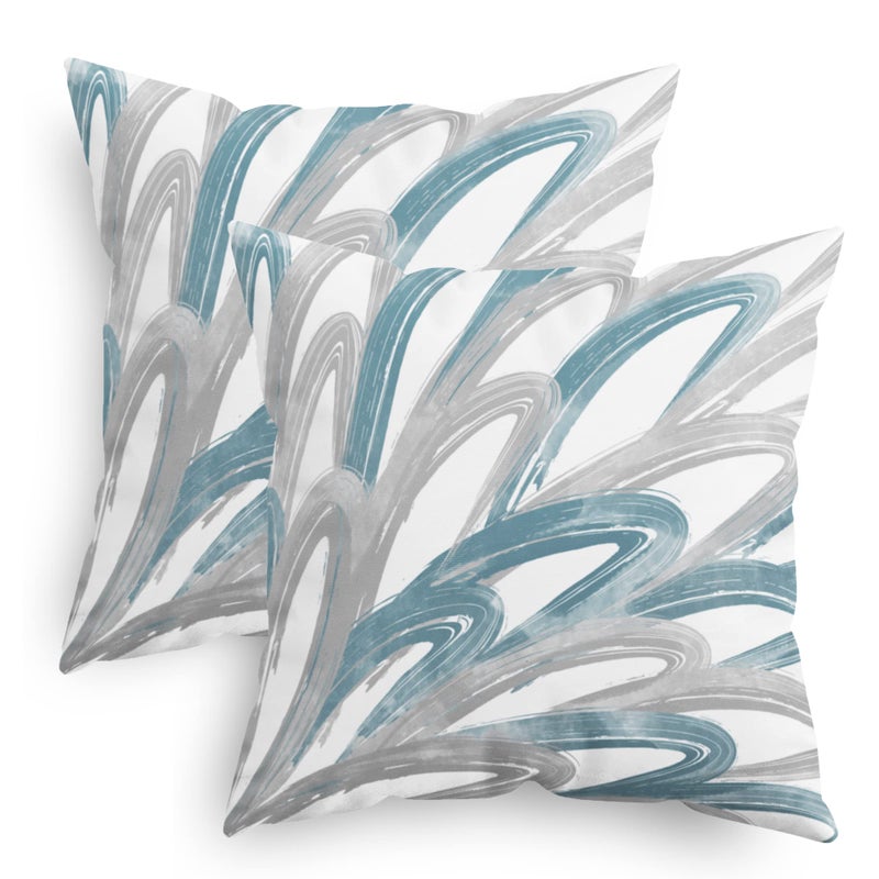 CaliTime Throw Pillow Cases Pack of 2 Cozy Fleece TwoTone Abstract Feather Decorative Cushion Covers for Couch Bed Sofa Farmhouse Decoration 18 X 18 Inches Smoke Blue Grey