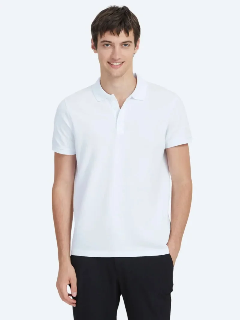 Kip White Plain Polo Neck 100% Cotton T-Shirt