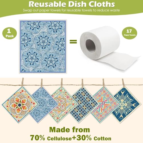 Revahope 6 Packs Swedish Paper Cloths for Kitchen, Reusable Paper Towels Washable Dish Rags, Highly Absorbent Kitchen Towels Quick Drying Swedish Sponge Cleaning Dish Cloths (Fish Ornamentation) - Image 3