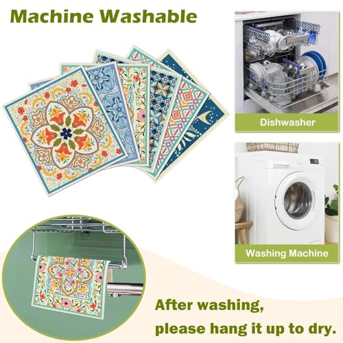 Revahope 6 Packs Swedish Paper Cloths for Kitchen, Reusable Paper Towels Washable Dish Rags, Highly Absorbent Kitchen Towels Quick Drying Swedish Sponge Cleaning Dish Cloths (Fish Ornamentation) - Image 5